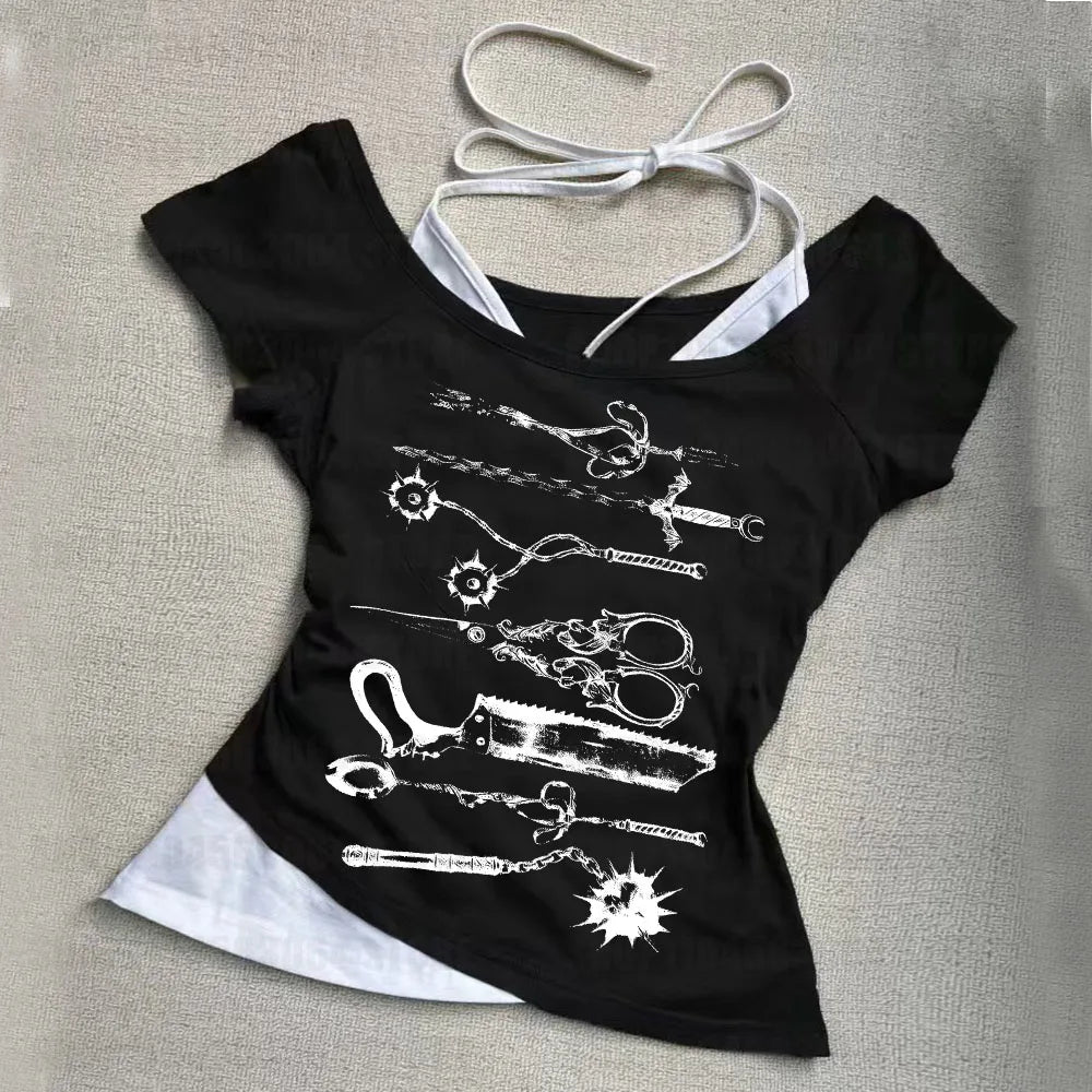 Medieval Weapons Print Slim Top