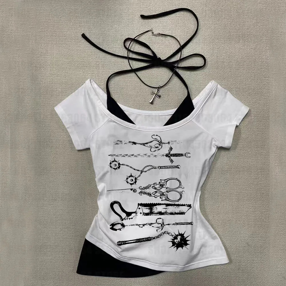 Medieval Weapons Print Slim Top