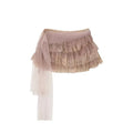 2026 Summer New French Elegant Lace Patchwork Tiered Ruffle Mini Skirt Asymmetrical Tulle Ribbon High Waist Balletcore Skirt