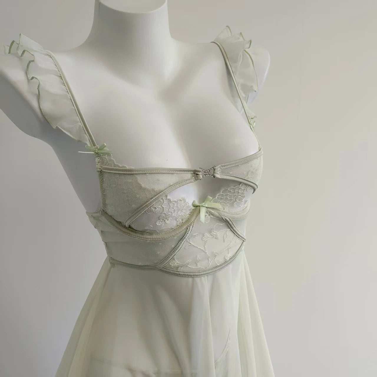 Sexy Lingerie Lace Mesh See Through Mini Dress Women Nightdress Sleepwear Cross Strap Collar Slip Backless Night Dress Pajamas