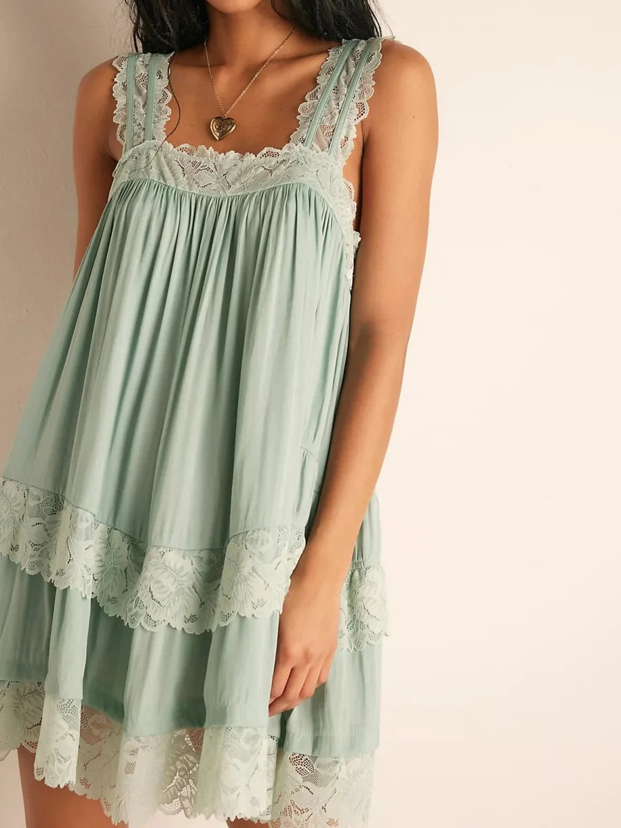 Vintage Lace Trim Ruffle Dress