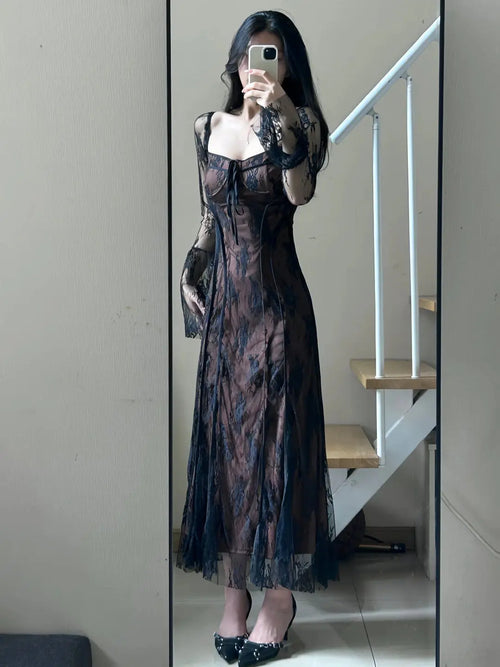 Dark Floral Vampire Lace Dress