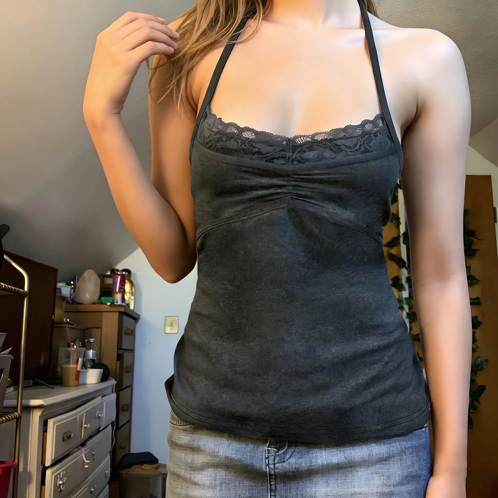 Vintage Lace Trim Halter Top