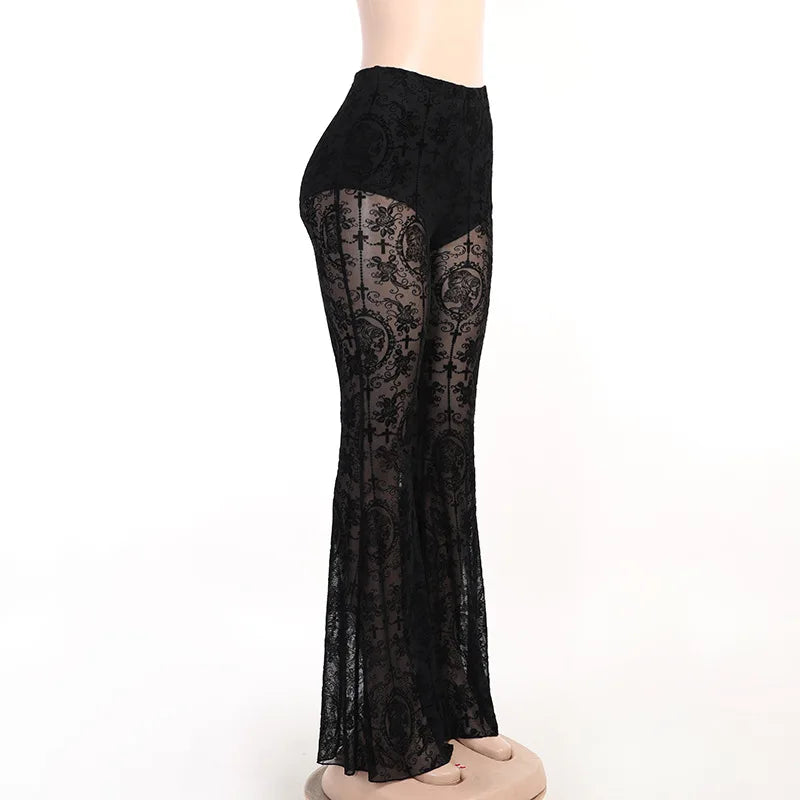 Gothic Dark Lace Flare Pants