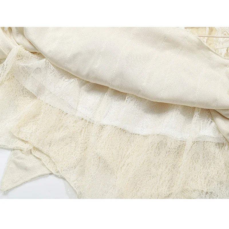 Fashion Irregular V-Neck Women Slim Suspender One-Piece Summer A-Line Tie Up Gothic Y2K Pleated Female Dress Bandage Design Chic