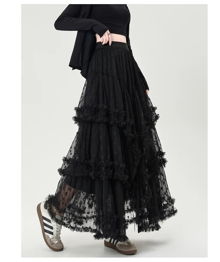 Vintage Gothic Black Lace Trumpet Skirt