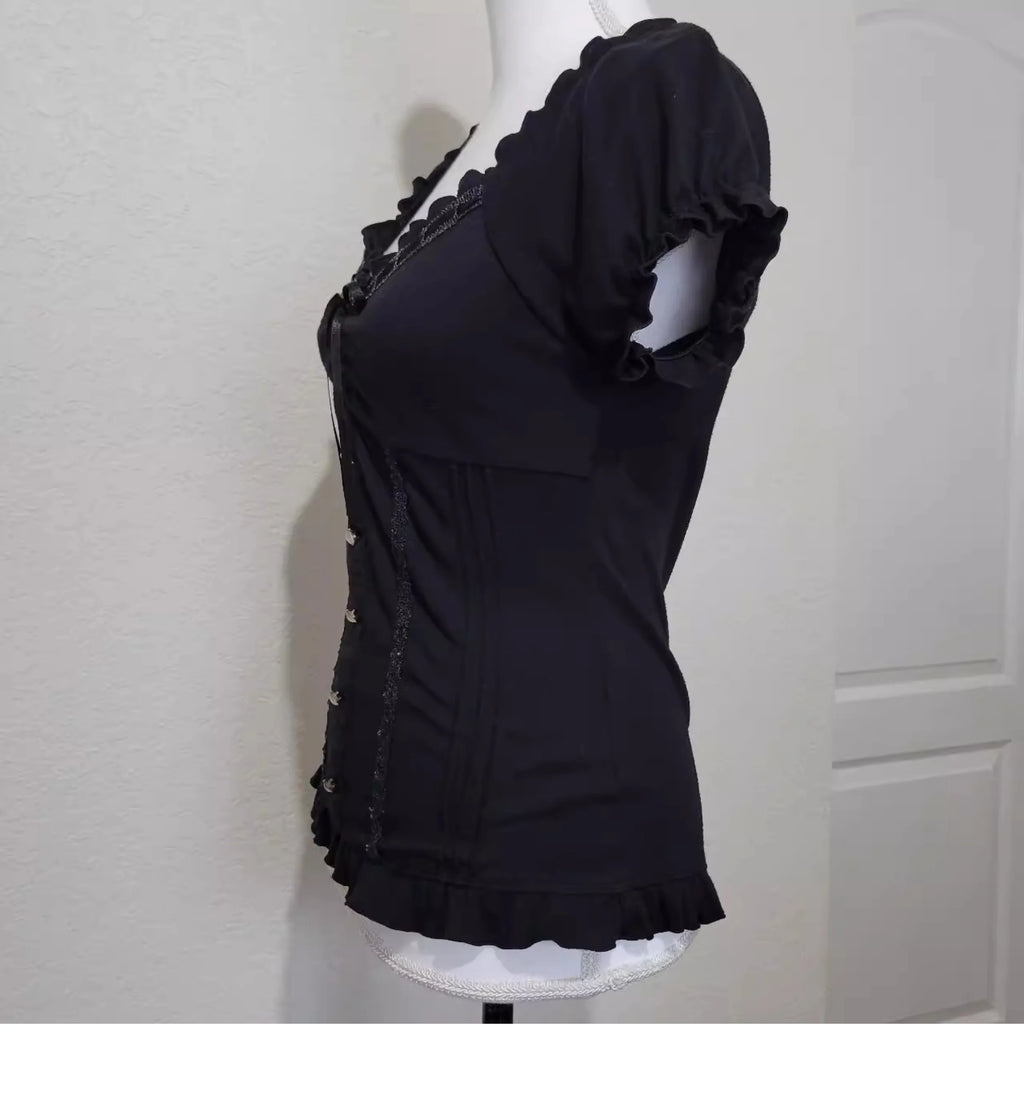 Vintage Black Bow Blouse