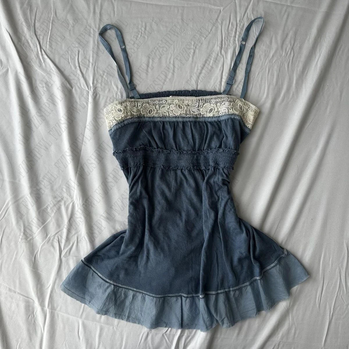 Vintage Dusty Blue Floral Lace Camisole