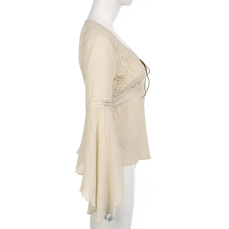 Medieval Lace Up Flare Sleeves Blouse