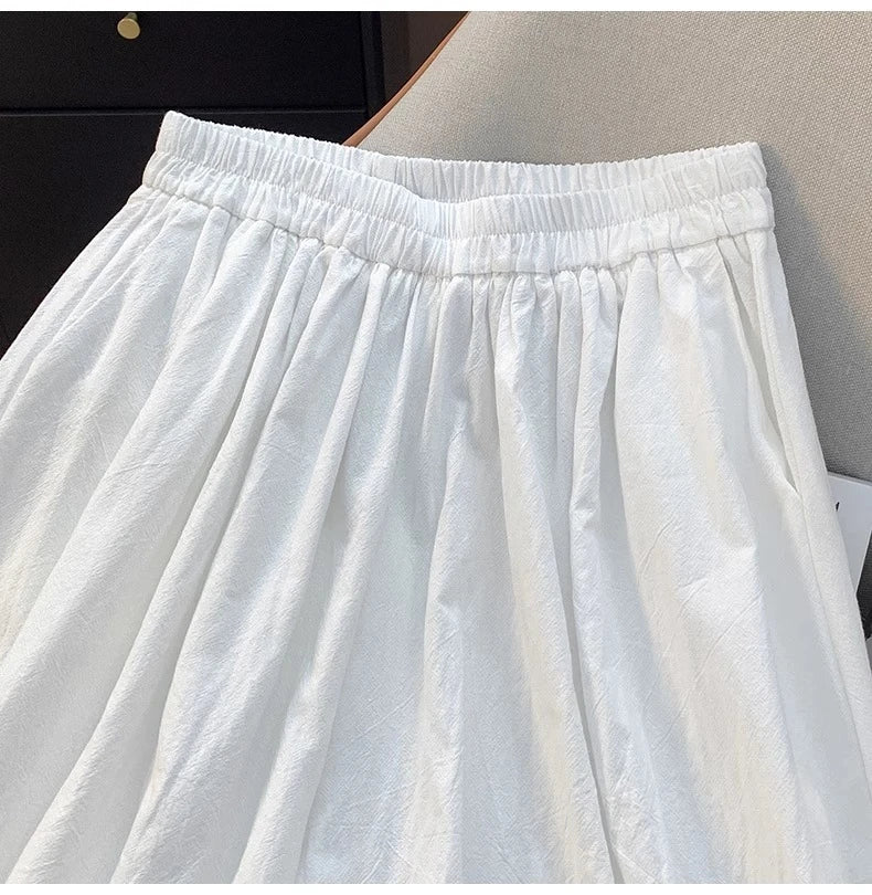 Lace Trim White Lantern Pants for Women Spring Summer Loose Elastic High Waist Wide Leg Trouser Female Ankle Length Casual Pants