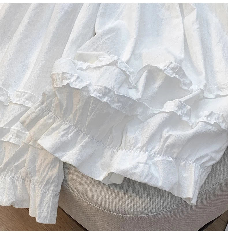Lace Trim White Lantern Pants for Women Spring Summer Loose Elastic High Waist Wide Leg Trouser Female Ankle Length Casual Pants