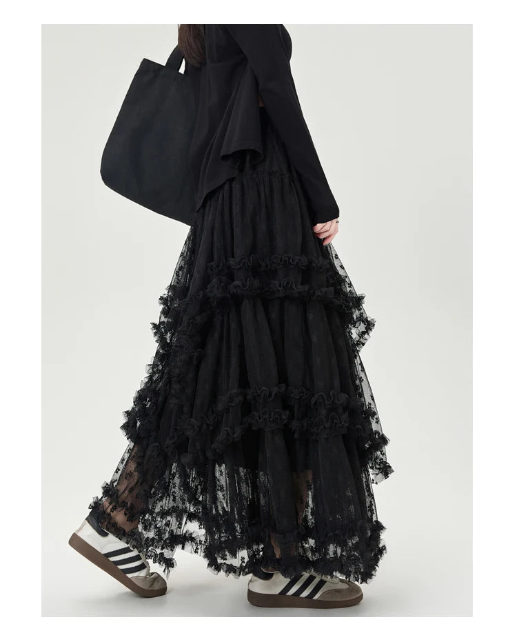 Vintage Gothic Black Lace Trumpet Skirt