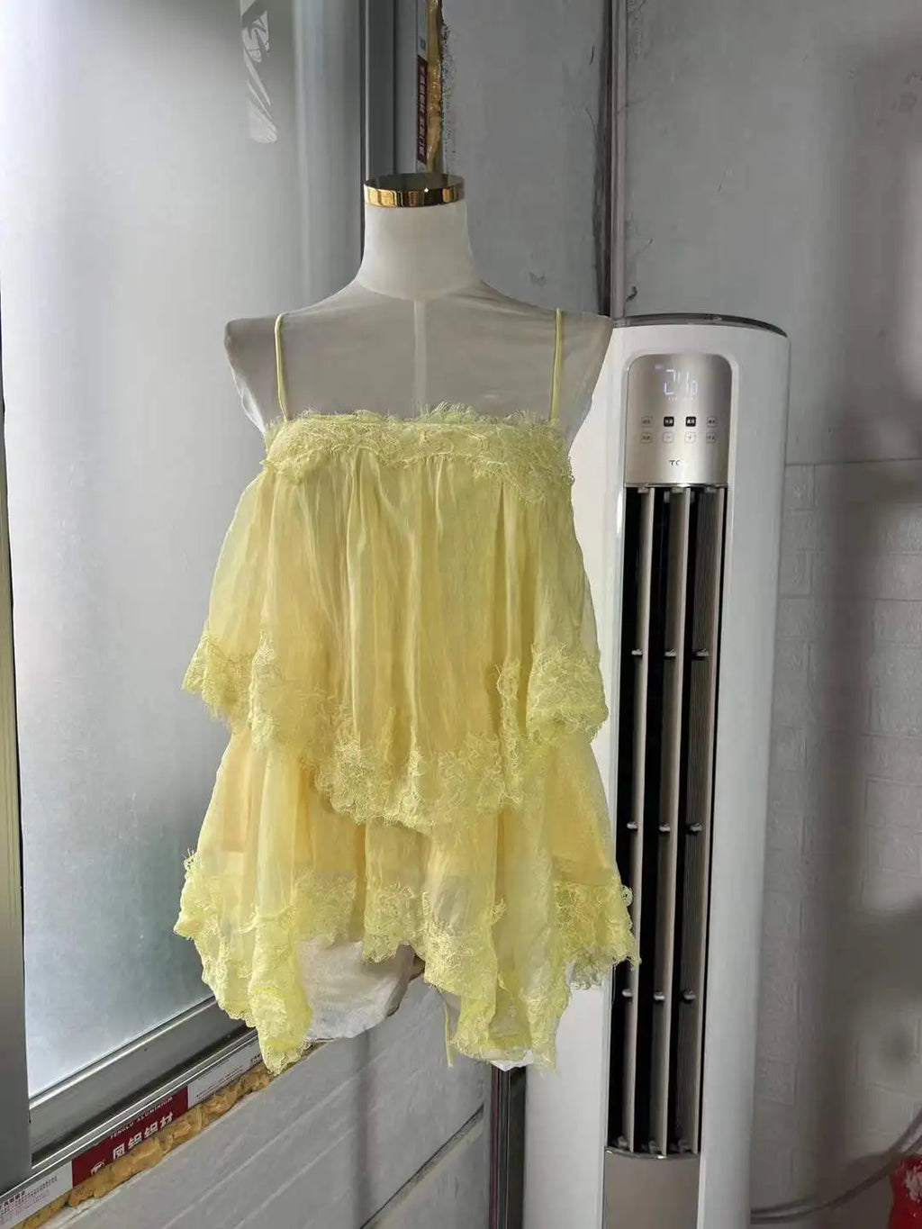 High Quality 2026 Women Lace Trim Tiered Chiffon Cami Top Spaghetti Strap Loose Babydoll Blouse