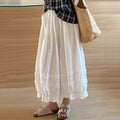 Lace Trim White Lantern Pants for Women Spring Summer Loose Elastic High Waist Wide Leg Trouser Female Ankle Length Casual Pants