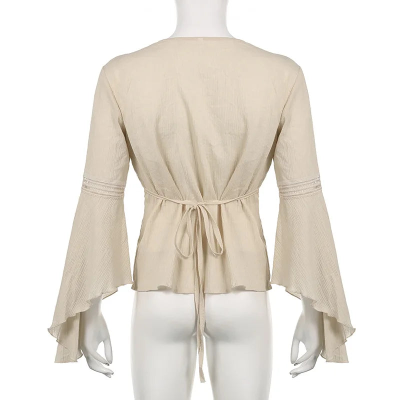 Medieval Lace Up Flare Sleeves Blouse