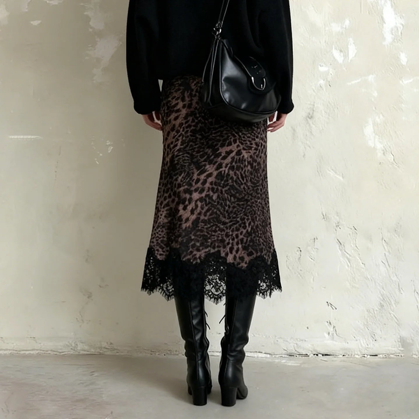 Vintage Low-Waist Leopard-Print Lace Skirt