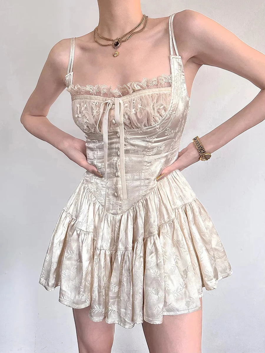 Medieval Satin Corset Mini Dress & Lace Shorts