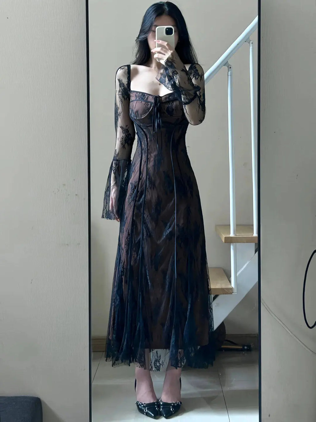 Dark Floral Vampire Lace Dress