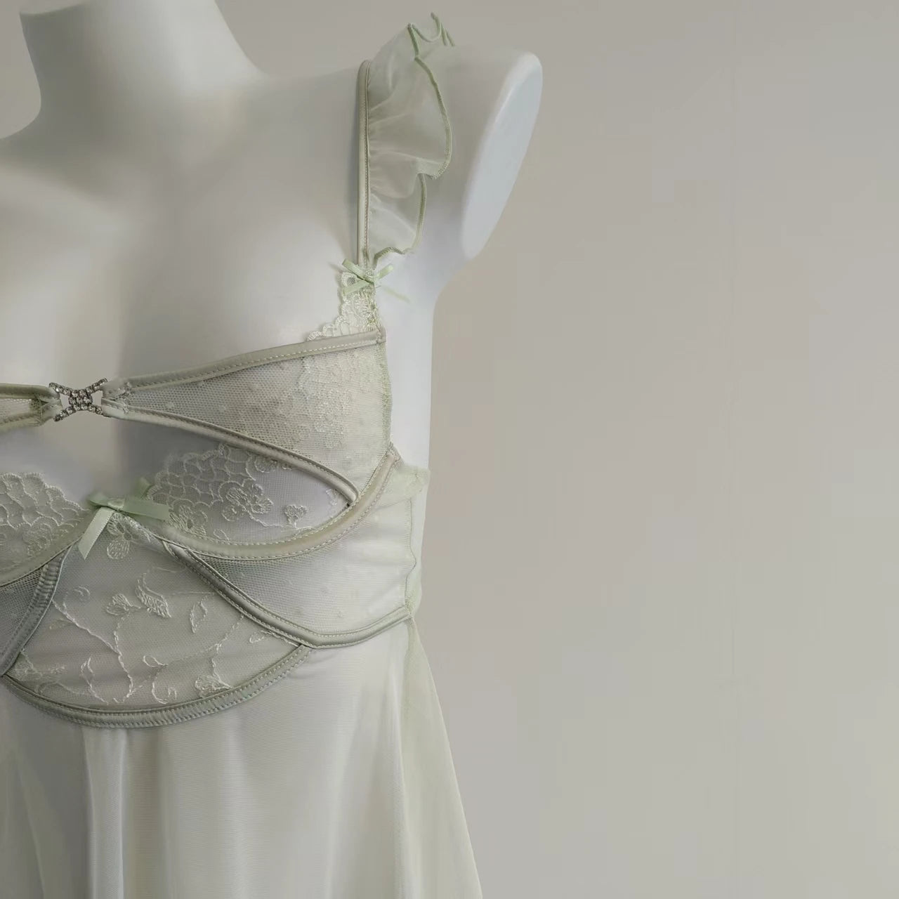 Sexy Lingerie Lace Mesh See Through Mini Dress Women Nightdress Sleepwear Cross Strap Collar Slip Backless Night Dress Pajamas