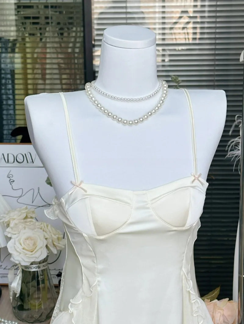 with Chest Pad Nightgown Wedding Lace Guaze Sling Nightdress Women Sexy Pajamas Sleepwear Bride Bridesmaid Casual Home Clothes