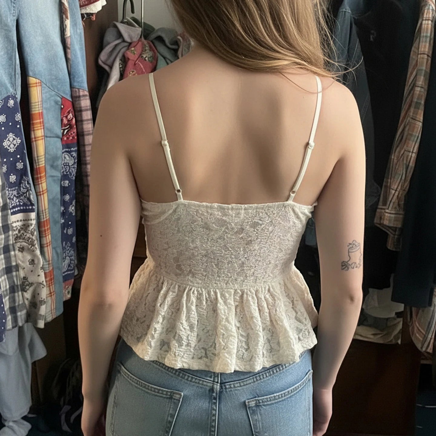 SUCHCUTE Lace Patchwork Bow Cami Tops Sexy V-neck sleeveless Tank Top Summer Vacation Camisole Y2k Backless Tanks Coquette  Chic