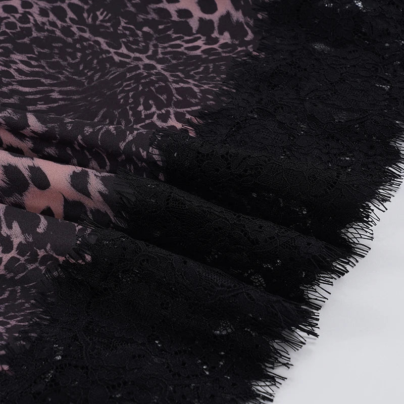 Vintage Low-Waist Leopard-Print Lace Skirt