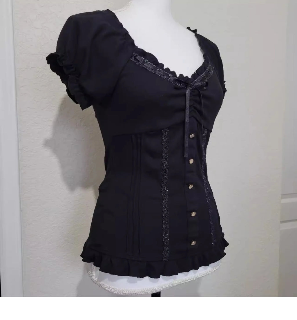 Vintage Black Bow Blouse
