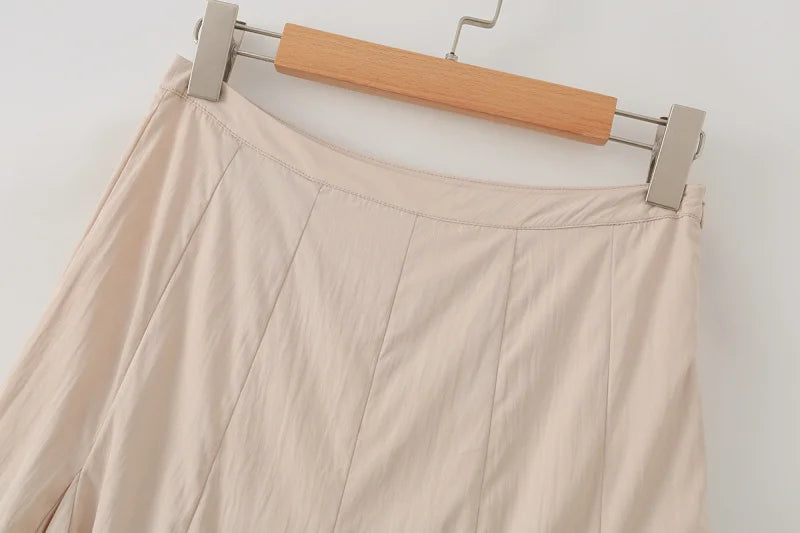 French Vintage Romantic Ruffled Smocked Panel Midi Skirt