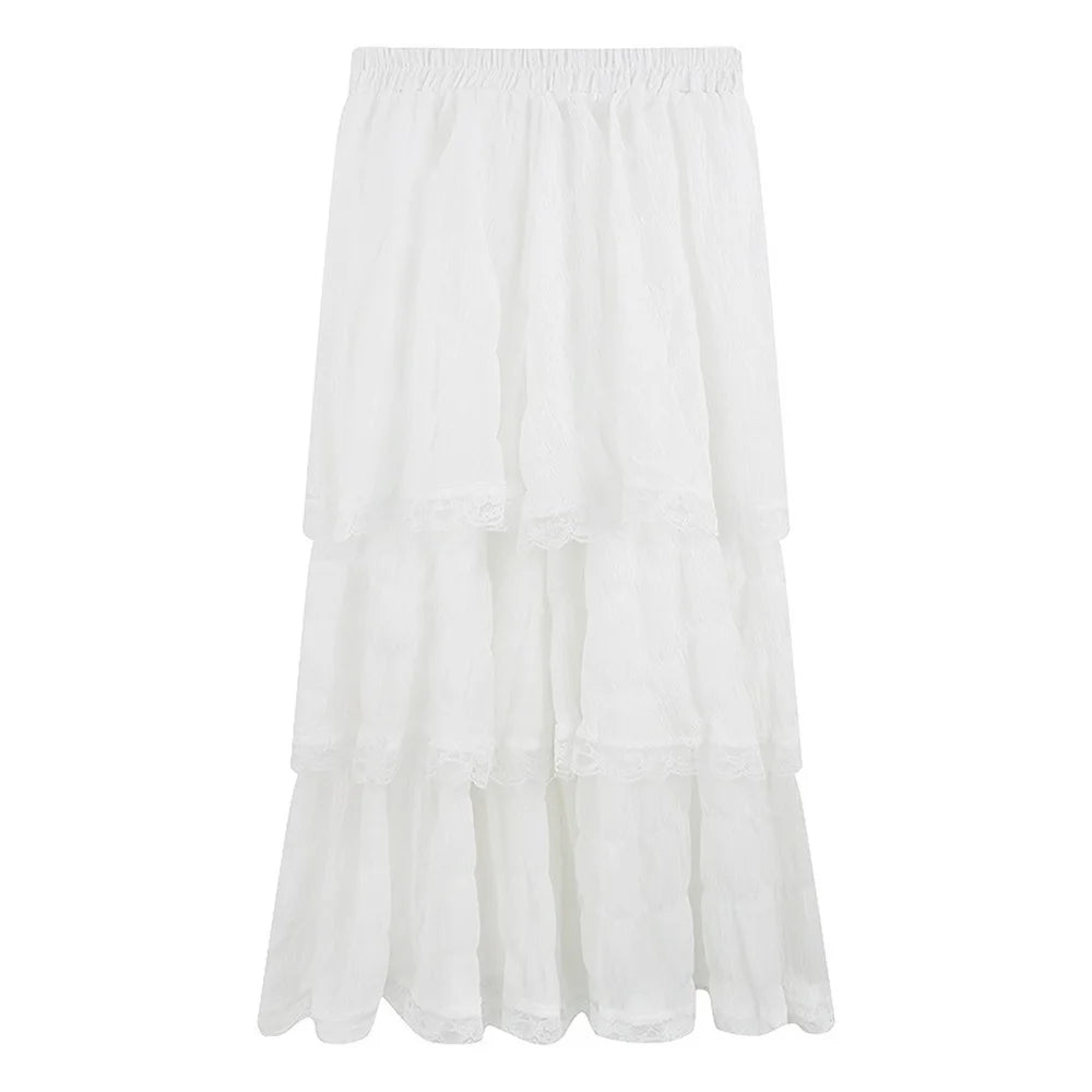 Black Long Ruffle Lace Skirt