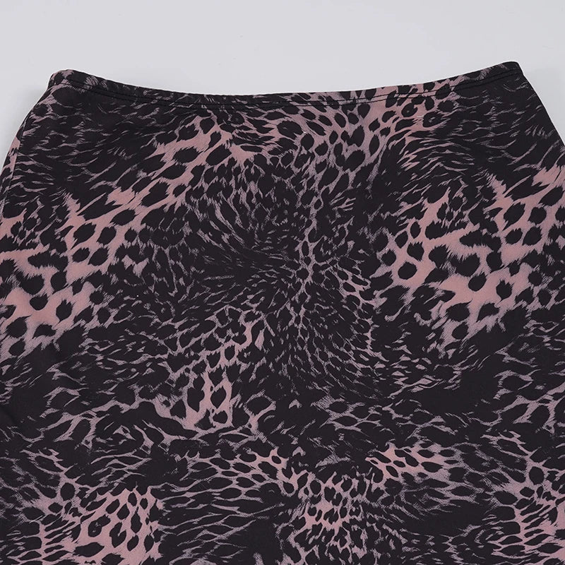 Vintage Low-Waist Leopard-Print Lace Skirt