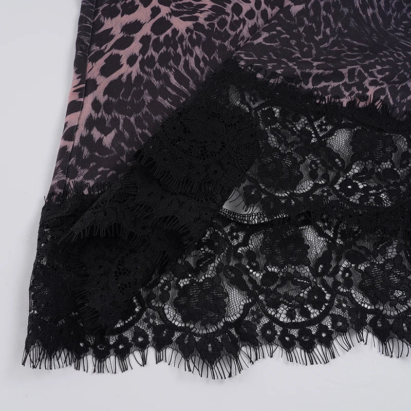 Vintage Low-Waist Leopard-Print Lace Skirt