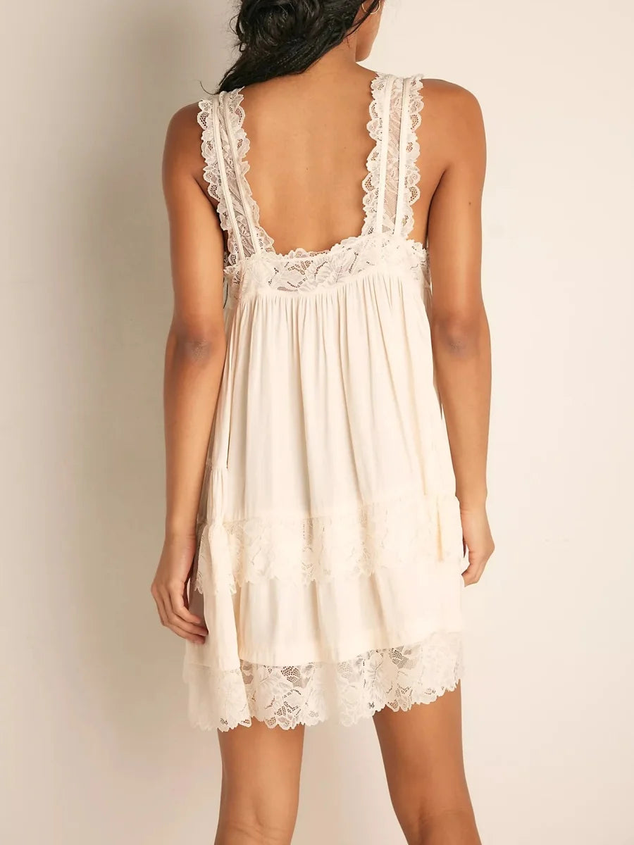 Vintage Lace Trim Ruffle Dress