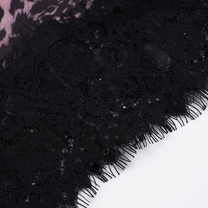 Vintage Low-Waist Leopard-Print Lace Skirt