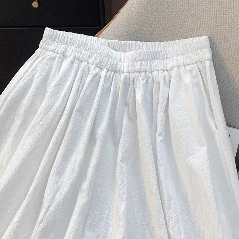 Lace Trim White Lantern Pants for Women Spring Summer Loose Elastic High Waist Wide Leg Trouser Female Ankle Length Casual Pants