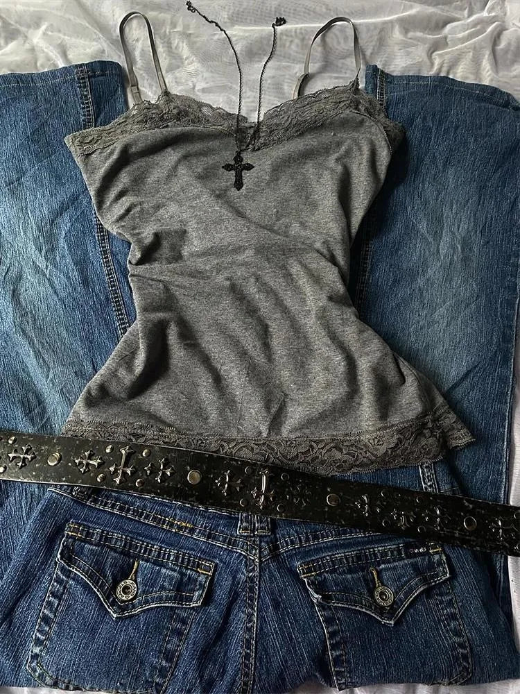 Gray Lace Tank Top