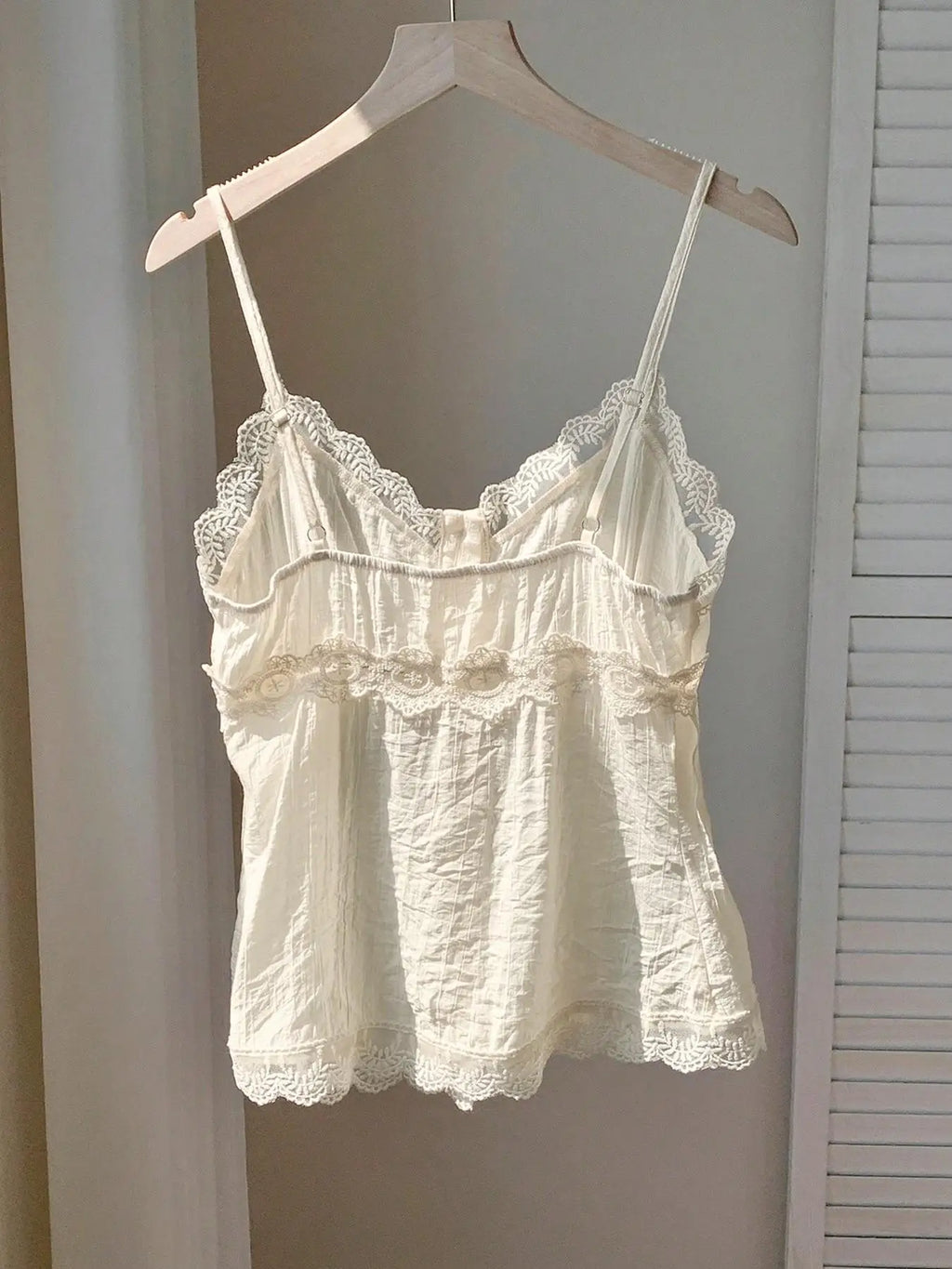 Ladies Lace Trim Pleated Texture Halter Vest V-Neck Design Adjustable Thin Straps One Piece