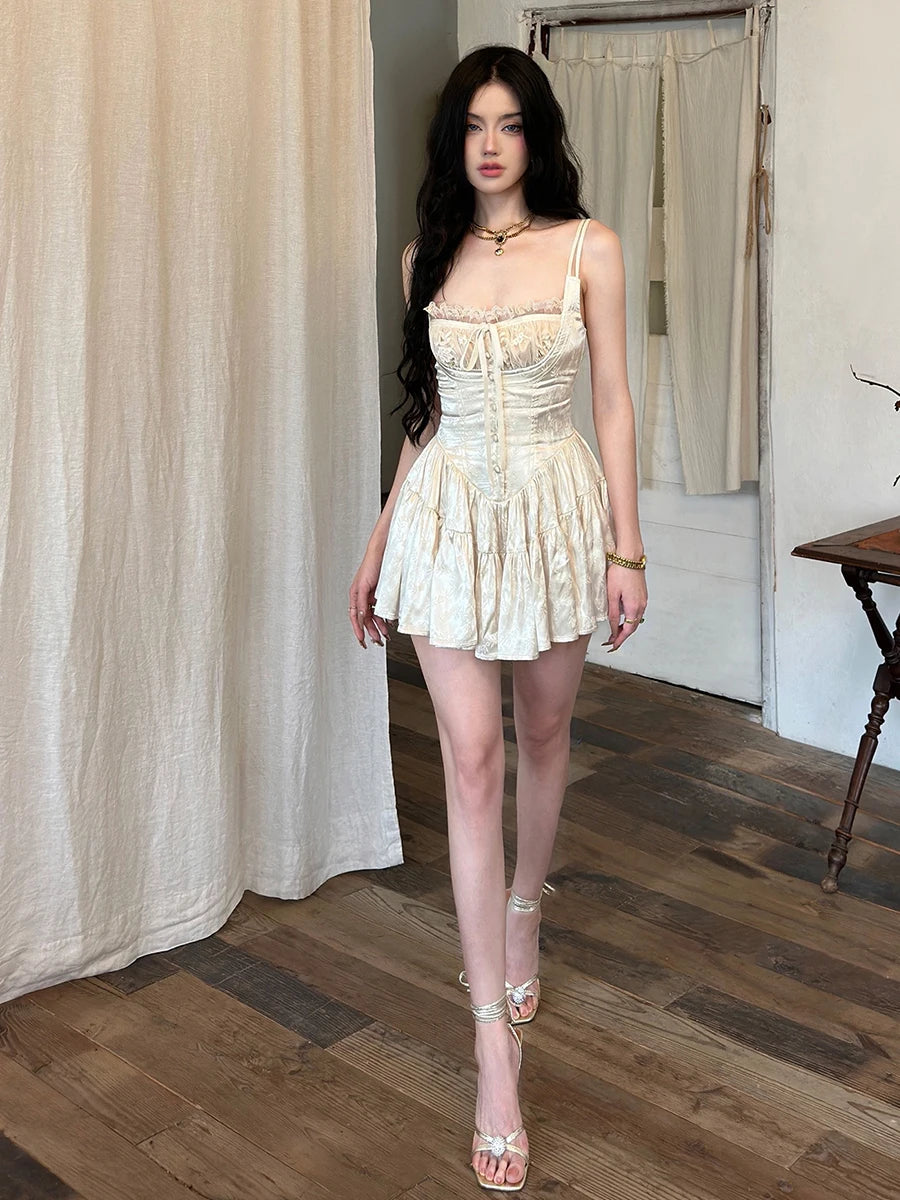 Medieval Satin Corset Mini Dress & Lace Shorts