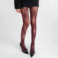 White and Black Floral Lace Mesh Stockings