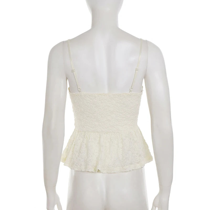 SUCHCUTE Lace Patchwork Bow Cami Tops Sexy V-neck sleeveless Tank Top Summer Vacation Camisole Y2k Backless Tanks Coquette  Chic