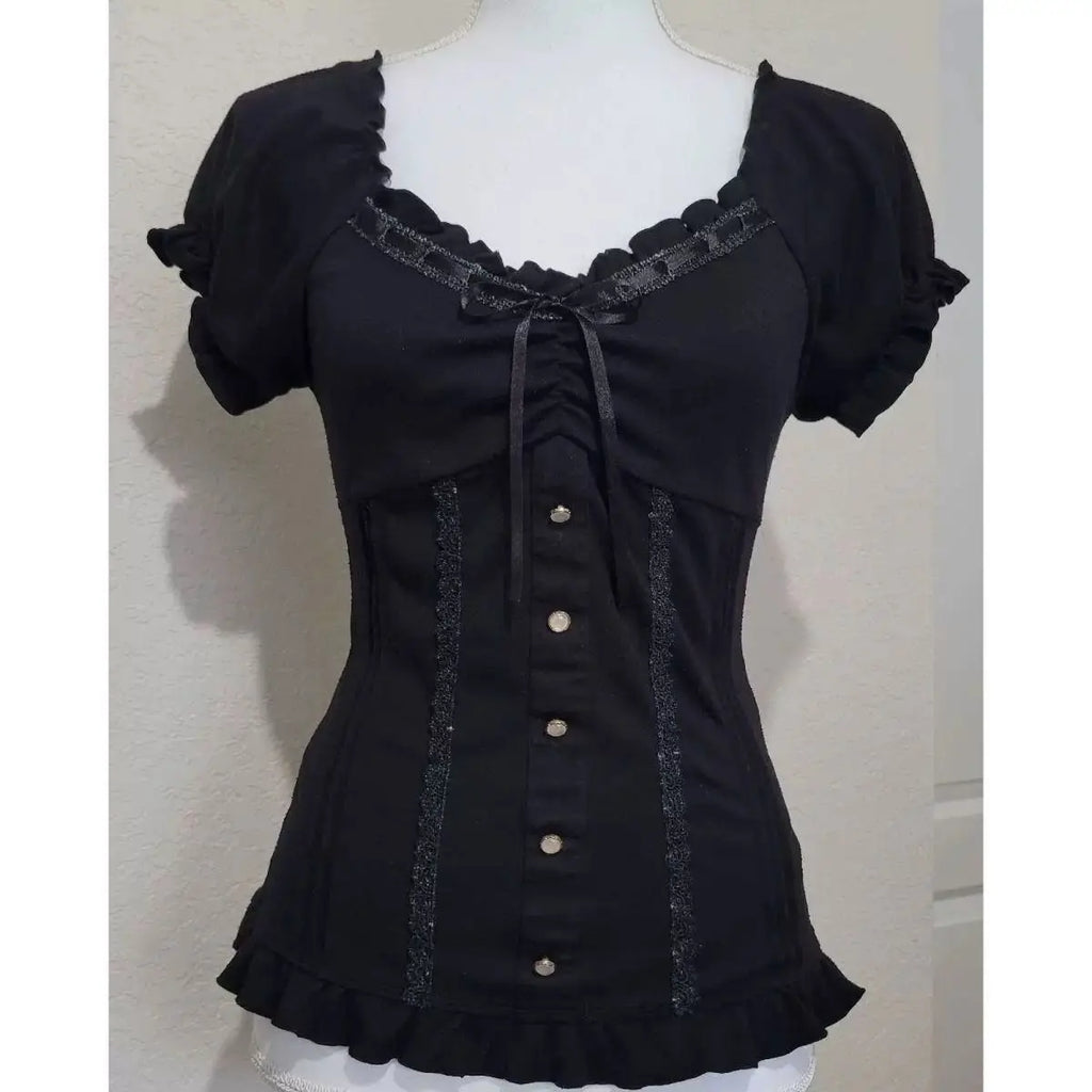 Vintage Black Bow Blouse