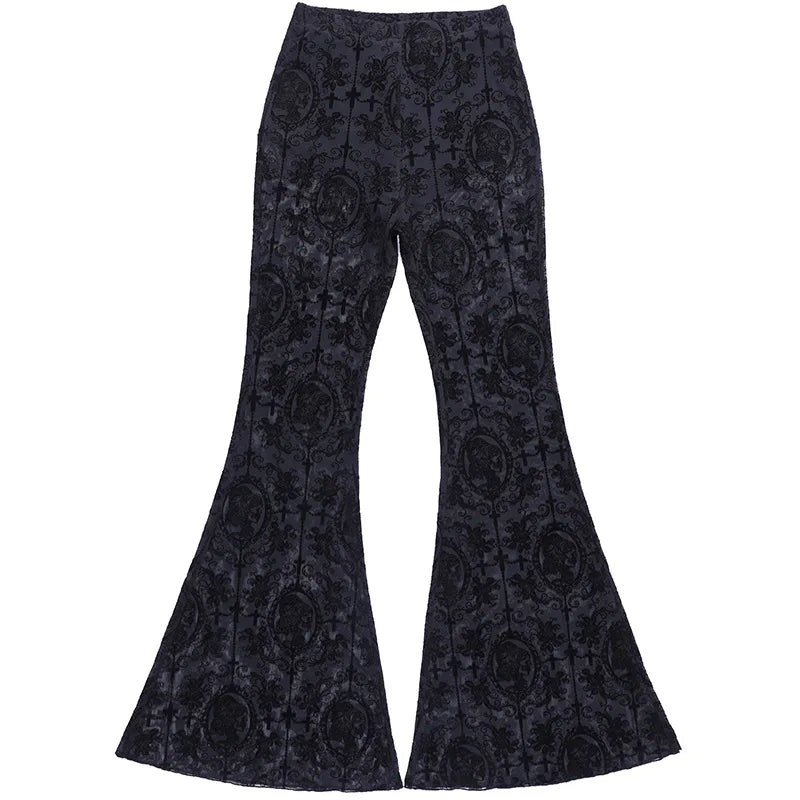 Gothic Dark Lace Flare Pants