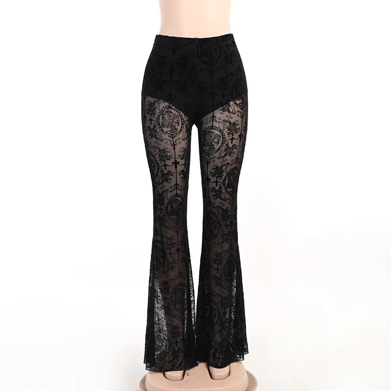 Gothic Dark Lace Flare Pants