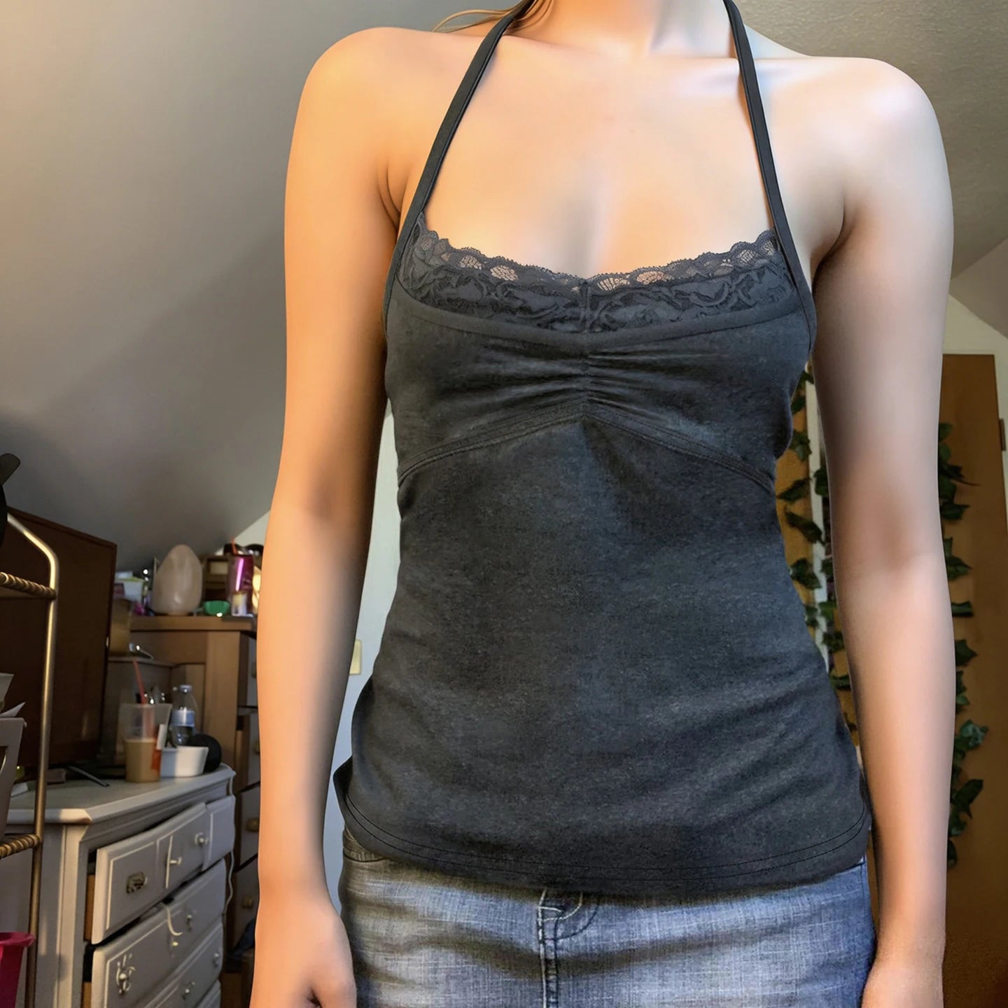 Vintage Lace Trim Halter Top