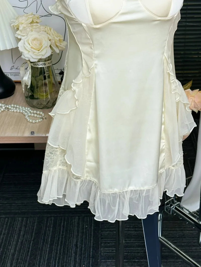 with Chest Pad Nightgown Wedding Lace Guaze Sling Nightdress Women Sexy Pajamas Sleepwear Bride Bridesmaid Casual Home Clothes