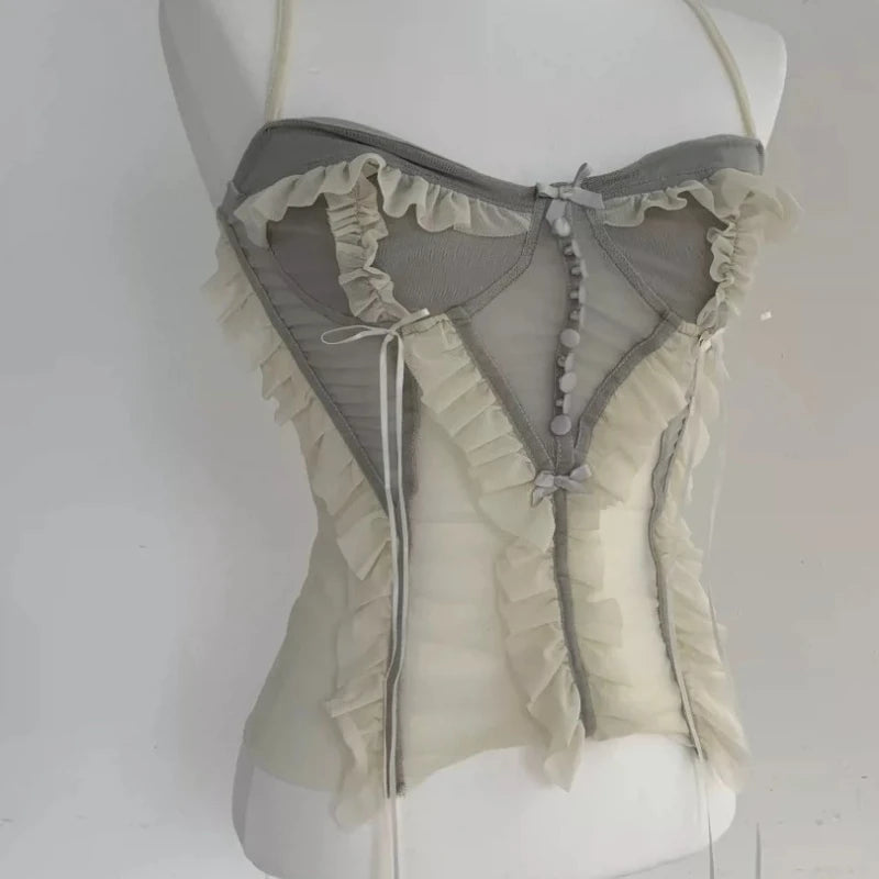 2026 Summer New Heavy Industry Hot Selling Lace Mesh Strap Stacked Vest Top for Women