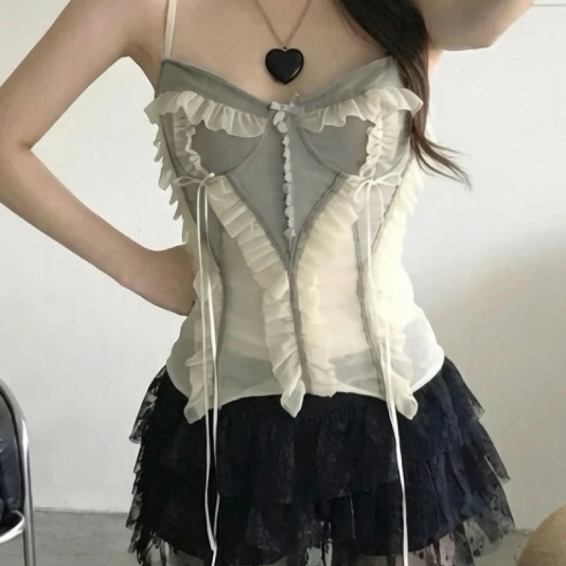 2026 Summer New Heavy Industry Hot Selling Lace Mesh Strap Stacked Vest Top for Women