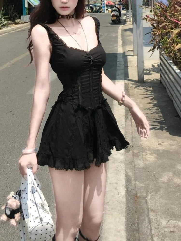 Gothic Lace Trim Bow Dress