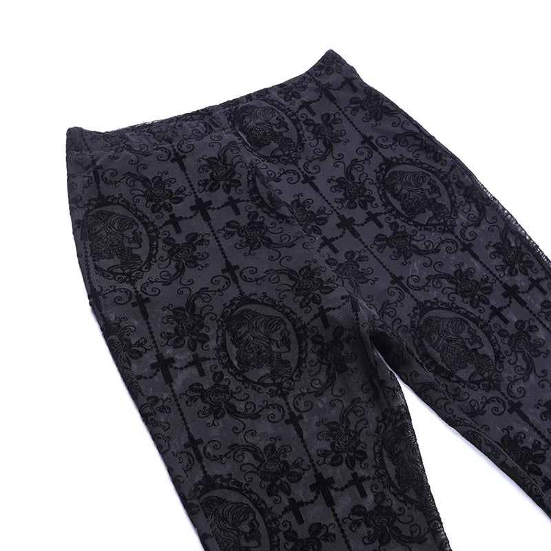 Gothic Dark Lace Flare Pants
