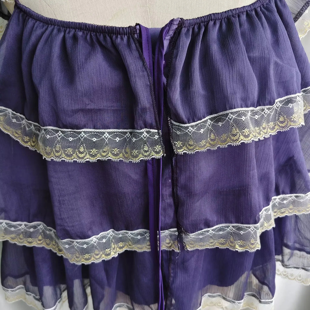 Purple Vintage Ruffles Square Collar Top