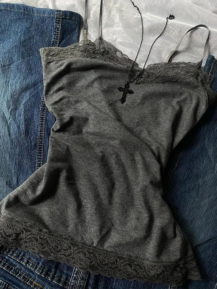 Gray Lace Tank Top